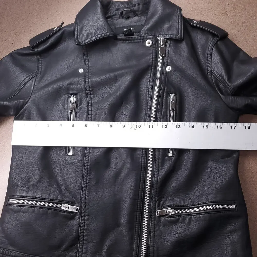 Forever 21 Biker Jacket Women S Black‎ Faux Leather Removable Sherpa Grunge Y2K
